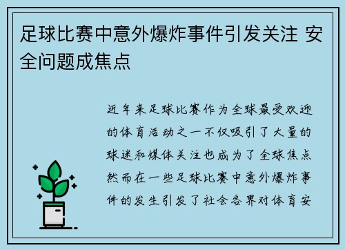 足球比赛中意外爆炸事件引发关注 安全问题成焦点
