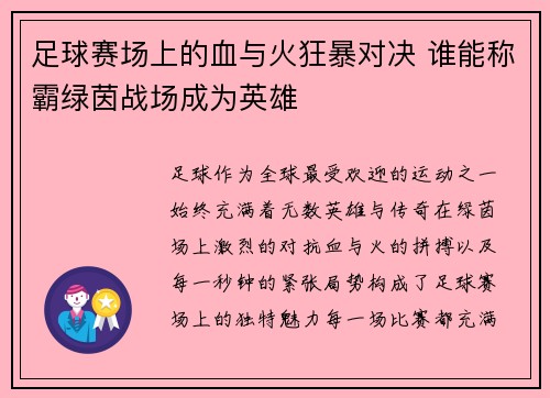足球赛场上的血与火狂暴对决 谁能称霸绿茵战场成为英雄